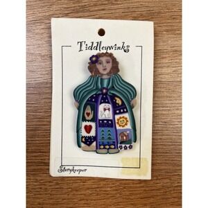 Tiddleywinks Pin- Storykeeper RARE Clay Double Sided Brooch NEW